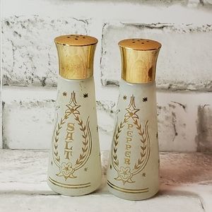 Vintage Prayer Frosted Glass Salt Pepper Shakers